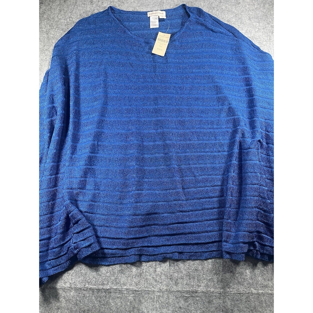 COLDWATER CREEK Women's Jewel Tone Blue Shimmer Sweater Poncho Sz M/L NWT